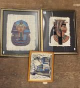 Three Egyptian framed pictures. Size of largest 55cm x 45cm including frame (3)