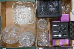 A collection of Cut & Pressed Glass Bowls , Vases & storage jars(2 trays)