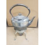 Silver plated spirit kettle and burner.