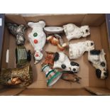 A mixed collection of items to include a pair of Royal Doulton and Beswick Staffordshire dogs,