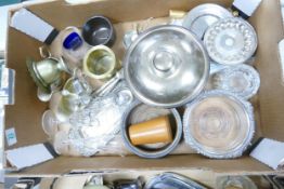A Collection of Silver Plated items to include Serving Trays Coaster Holders, Cutlery etc