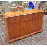 Good quality yew wood 3 drawer/3 door sideboard, together with a matching tripod wine table (2).
