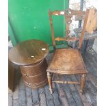 Tapering barrel shaped drinks cabinet/occasional table together with a single arts & crafts chair (