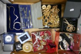 A collection of quality costume jewelry including Wedgwood Compact & Necklace, Necklaces, Chains,