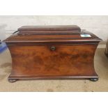 19th Century Sarcophagus Shaped Mahogany Tea Caddy . L:40cm H:22. Damage to lid