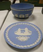 Wedgwood Blue Jasperware Footed bowl & Plate(2)