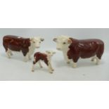 Beswick Hereford family comprising Bull 1363A, Cow 1360 and Calf 1406b (3)