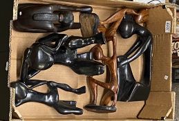Six African hardwood hand carved stylised figures