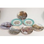 A collection of Danbury Mint Canal theme wall plates together with two similar Enoch Wedgwood