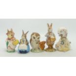 Royal Albert Beatrix Potter figures to include Old Mr Brown, Peter with Postbag, Lady Mouse, Mrs