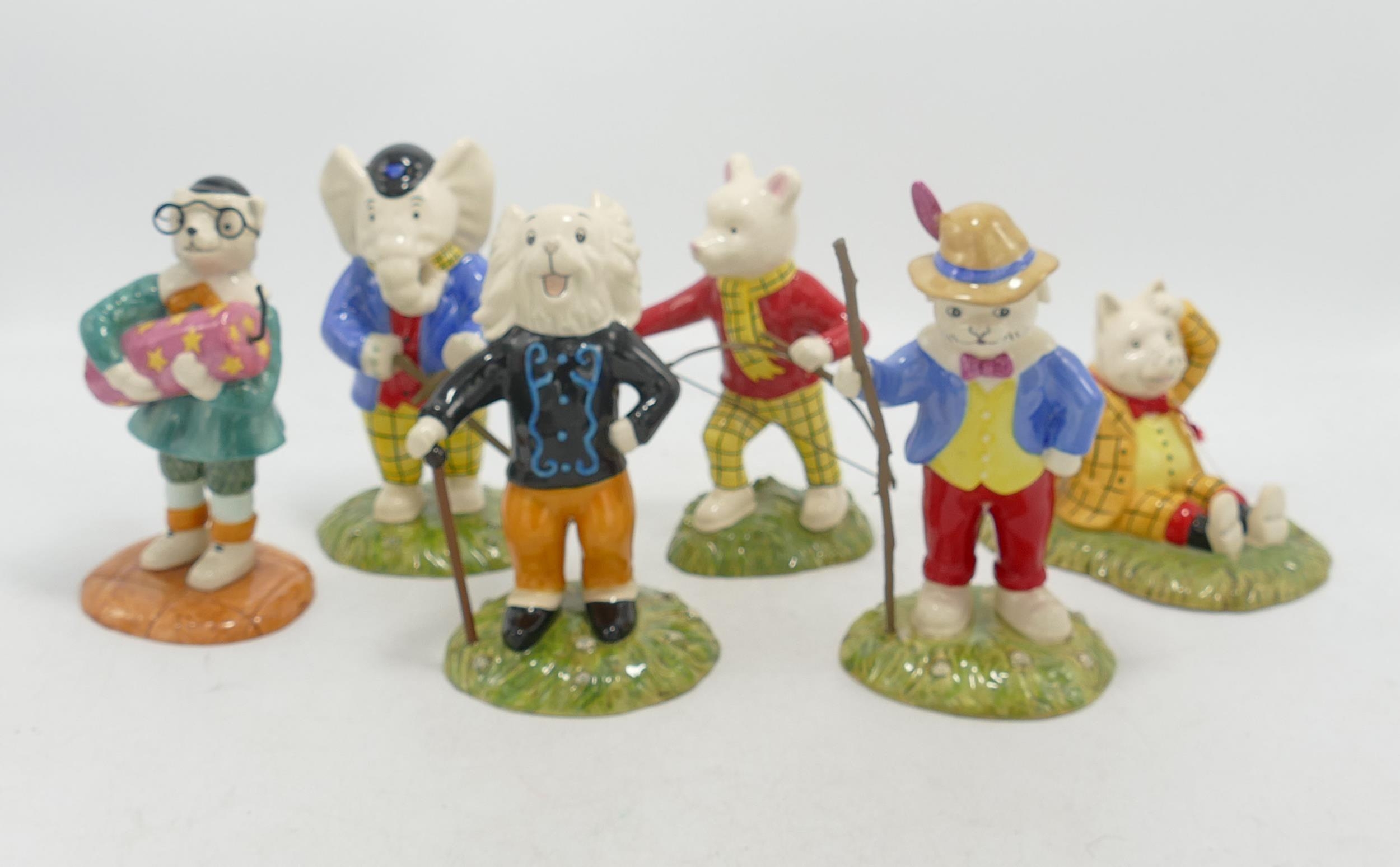 Royal Doulton Rupert figures to include Leading the way RB5, Hugh Firework RB10, Pretending to be an