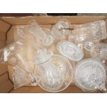 A collection of cut glass and crystal items, decanters, bowls etc (1 tray).