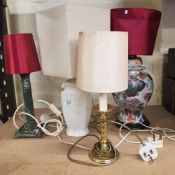 Four modern table lamps, brass, ceramic etc