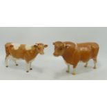 Beswick Guernsey Family Bull 1451 (chip to ear) & Cow 1248a (ear reglued and 1 horn missing)