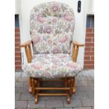 English Oak Glider rocking armchair with decorative cushions 105cm H 69cm W