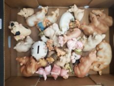 A large collection of ceramic and resin novelty pig figures (1 tray).
