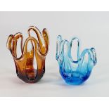 Two Murano Type Art Glass Vases in Orange & Blue, height 16cm(2)