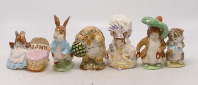 Beswick Beatrix Potter Figures Lady Mouse, Hunca Munca , Benjamin Bunny, Peter Rabbit, Mrs