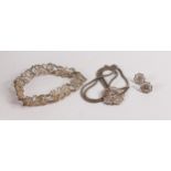 Ornate silver filigree Ladies set, comprising pendant & chain, bracelet and earrings, 21.5g.
