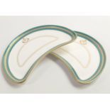 De Lamerie Fine Bone China, heavily gilded special commision crescent shaped dishes plates ,