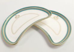 De Lamerie Fine Bone China, heavily gilded special commision crescent shaped dishes plates ,