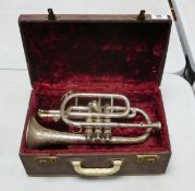 Cased Vintage Chrome Trumpet, Tompkins & Sons Class A, length 33cm