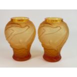 Czech Art Deco style Glass Vase C.I.O Collection High Relief Decorated Pair of vases with Art Deco