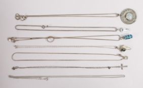 A collection of silver jewellery including necklaces, pendants etc, 31.2g.
