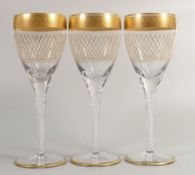 De Lamerie Fine Bone China heavily gilded Glass Crystal The Twist Patterned Tall Wine Glasses ,