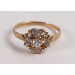 9ct gold ring set with a cluster of white stones, size Q, 1.9g.