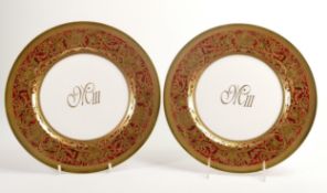 De Lamerie Fine Bone China, heavily gilded special commision dinner plates , specially made high end