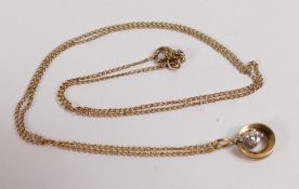 9ct gold diamond pendant and chain, 1.5g.