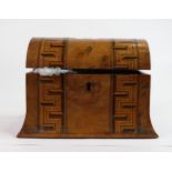Victorian walnut tea caddy with Tunbridge parquetry decoration: Measures 22.5cm wide, complete