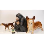 A mixed collection of items to include large Pottery figure of Chimp, Tuscan figure Peggy,