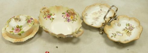 Carlton blush ware Metal Framed Entree Dish, Butter Dish & Two Handled Bowl with Floral