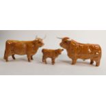 Beswick Highland Family comprising Bull 2008, Cow 1740 and Calf 1827d(3)