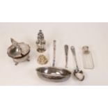 Small assorted collectables & silver, includes sterling mustard, spoon & pepper, toddy ladle minus