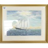 C Jones oil painting of ship TS Sir Winston Churchill measuring 28.5cm x 39.5cm excluding mount &