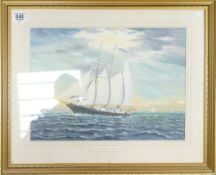 C Jones oil painting of ship TS Sir Winston Churchill measuring 28.5cm x 39.5cm excluding mount &