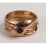 9ct rose gold snake ring,size S, 5.8g.