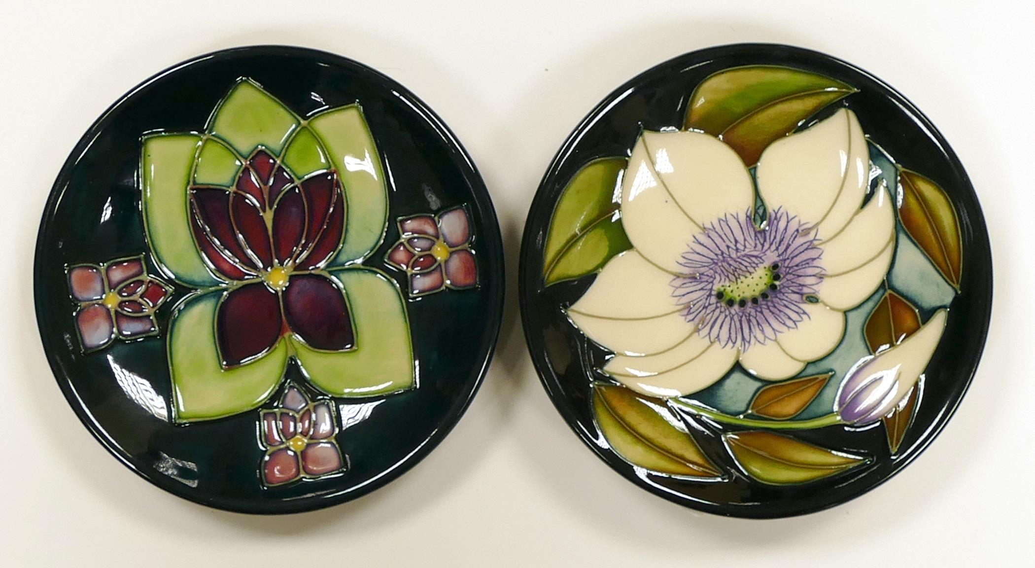 Moorcroft Violets and white clematis pin dishes (2)