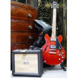 Epiphone guitar model ES 339 Ch in cherry red together with Orange Crush 20 amplifier complete