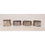 Sterling silver napkin rings x 4, weight 130g.