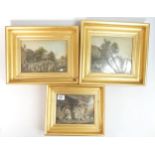 3 x 19th century prints, pair measuring 30cm x 38 cm, and single 26cm x 30cm, all including frames.