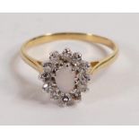 18ct yellow gold Opal & diamond cluster ring, size S, weight 3.3g.