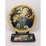 Moorcroft Lamia Patterned Wall Plate & Pin Tray, both seconds , diameter of plate 26cm(2)