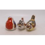 Royal Crown Derby Paperweight Robin , Crested Tit & Wren, gold Stoppers (3)