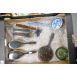 Six Piece Silver & Faux Tortoise Shell together with large pottery ladle, box of odd badges and