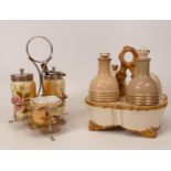 Carlton Blush ware Floral Condiment set(a/f) & simiar beige item by Wiltshaw & Robinson, c1900,