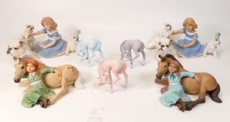 A collection of Wade Ceramic Northlight Figure of Horses , Dogs & Children. These were removed